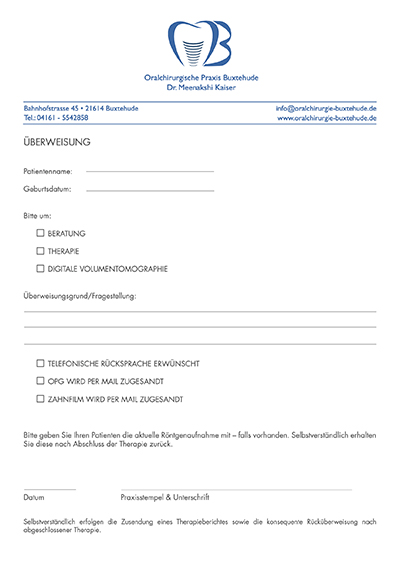 Überweisungsformular auf DVT/OPG
